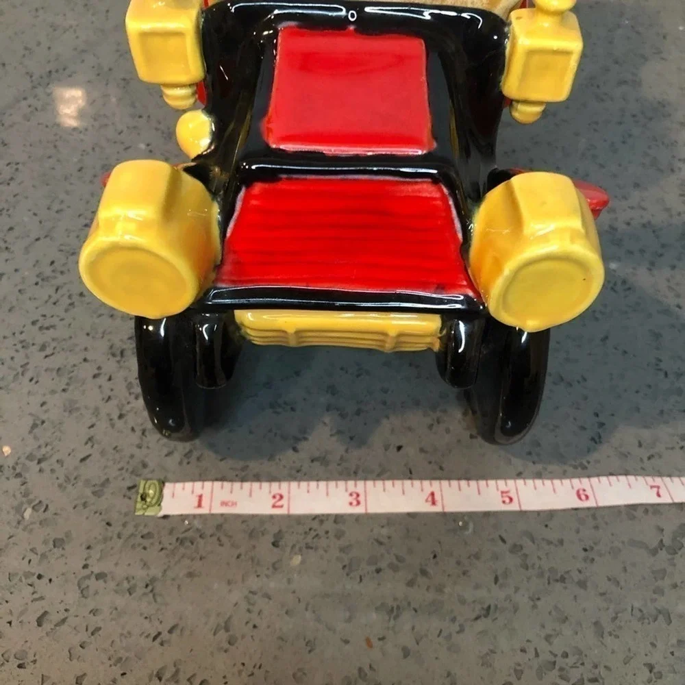 Vintage Ceramic Car Planter Antique Auto Red Yellow Retro Kitsch Succulent Pot